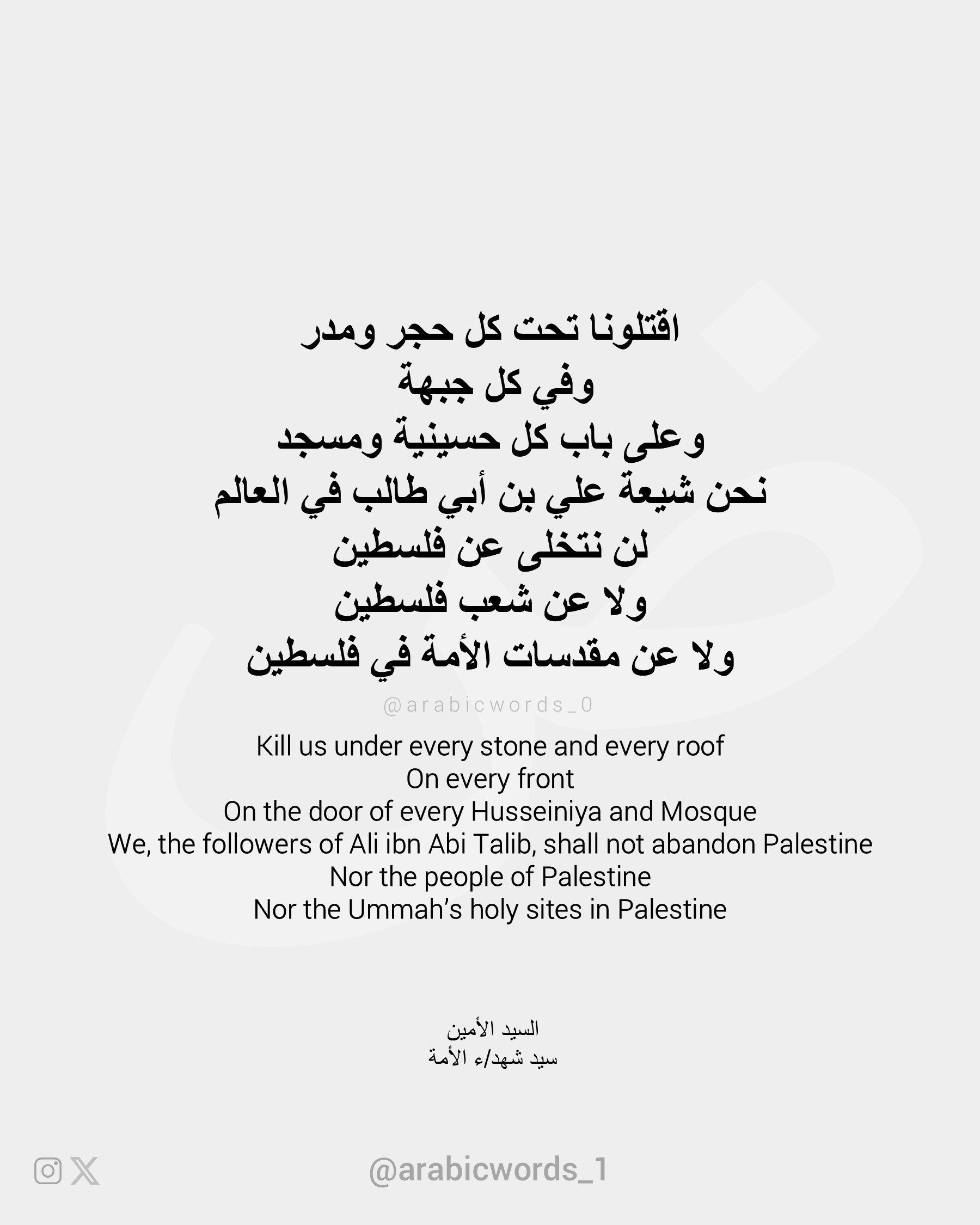 We, the followers of Ali ibn Abi Talib, shall not abandon Palestine