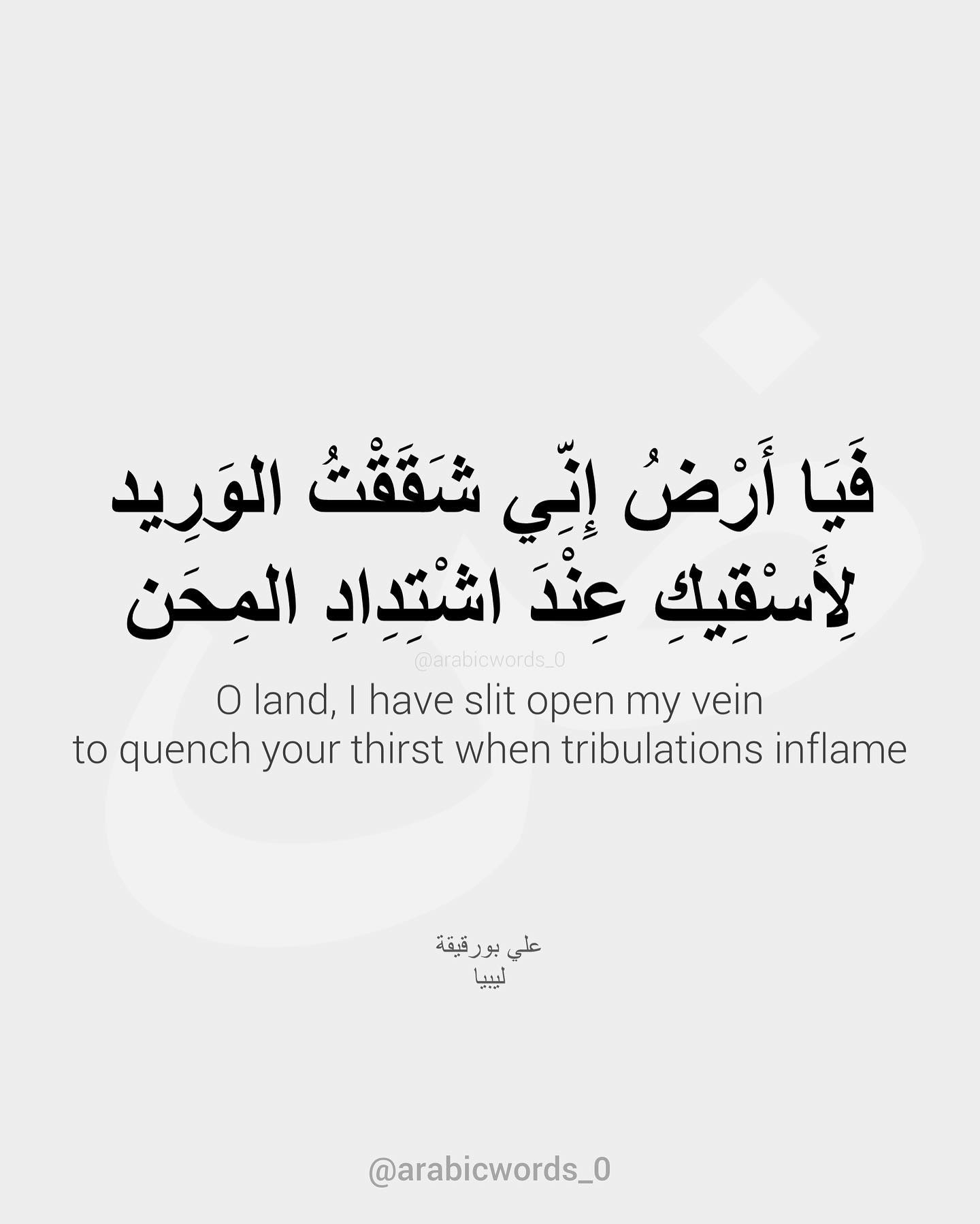 O land, I have slit open my vein to quench your thirst when tribulations inflame
