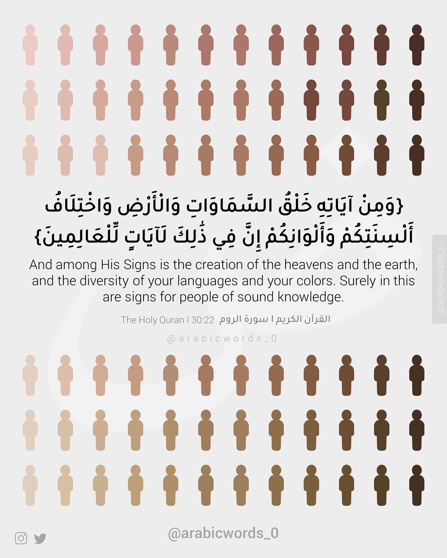 And among His Signs is the creation of the heavens and the earth, and the diversity of your languages and your colors. Surely in this are signs for people of sound knowledge.