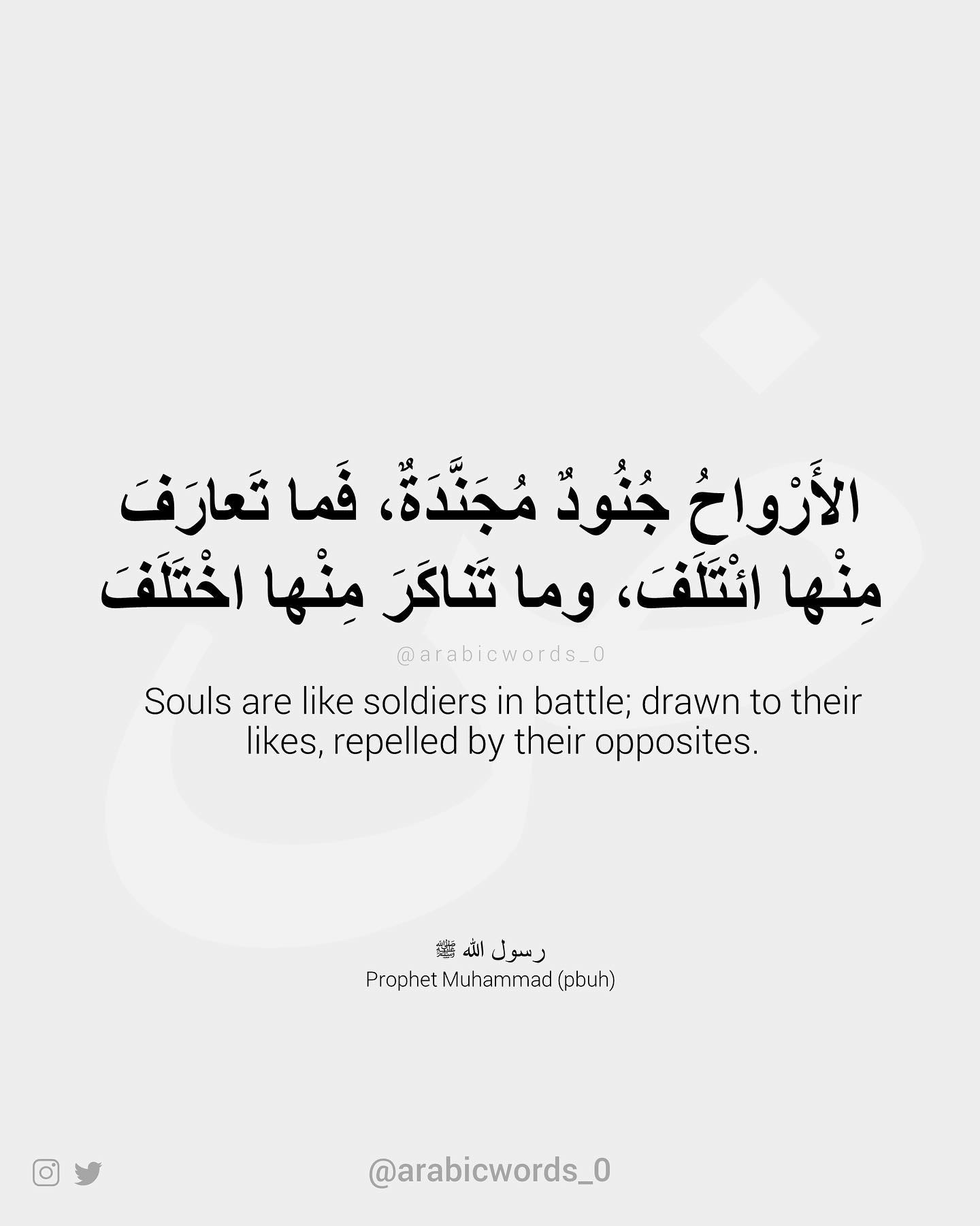 Souls are like soldiers in battle; drawn to their likes, repelled by their opposites.