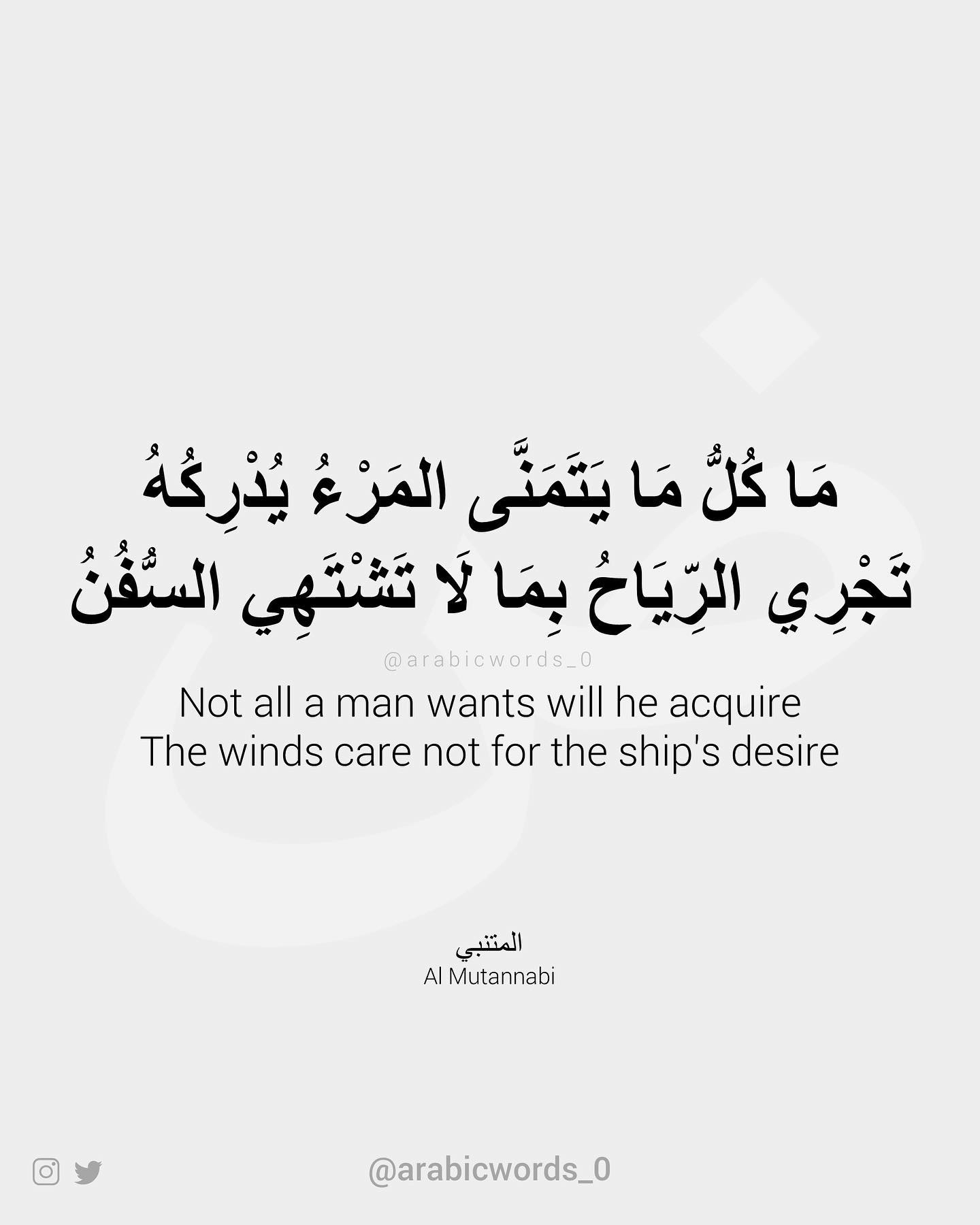 Not all a man wants will he acquire The winds care not for the ship’s desire