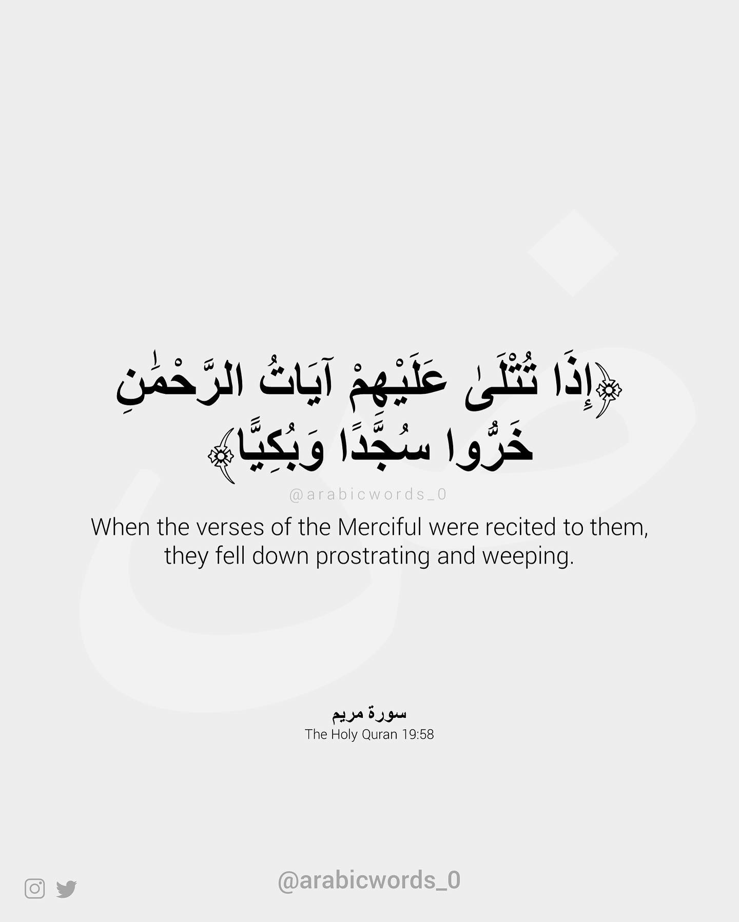 When the verses of the Merciful were recited to them, they fell down prostrating and weeping.